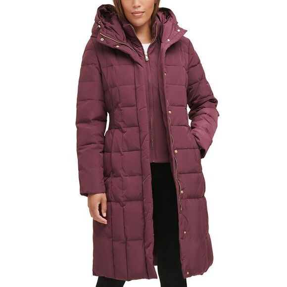 Cole Haan Womens box quilted down puffer coat jacket Medium Maroon NWOT MSRP 250 - Picture 2 of 10